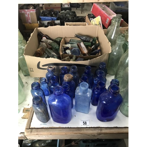 58 - A large collection of blue glass & a box of various small potion bottles