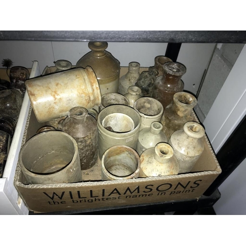 76 - 2 boxes of stoneware jugs, bottles & some Bovril jars