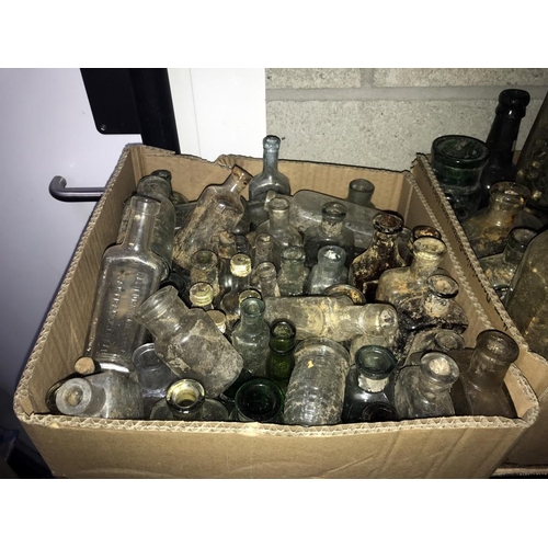 79 - 3 boxes of various size bottles (will need cleaning)