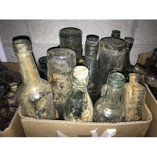 79 - 3 boxes of various size bottles (will need cleaning)