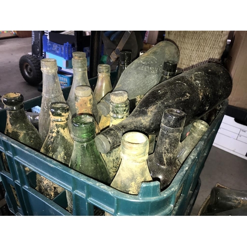 96 - 2 crates of 'ready to clean' vintage bottles