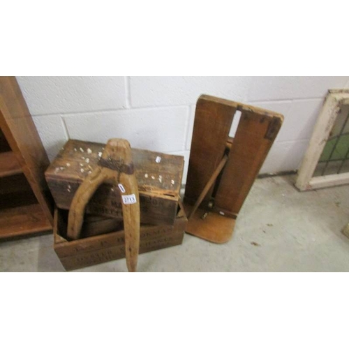 2713 - Two old wooden boxes and two other items.