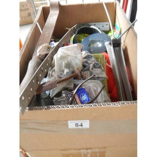 84 - A box of old tools etc.,