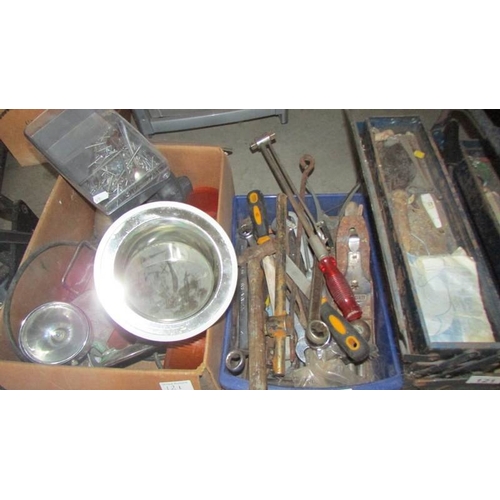 121 - A cantilever tool box with contents and two boxes of assorted tools, car parts etc., (Collect only)