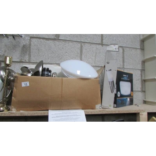 13 - A good lot of new and used lighting including vintage angle poise lamp and new ceiling fan in box. (... 