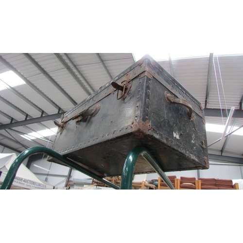 157 - An old cabin trunk and two leather suitcases. (Collect only)