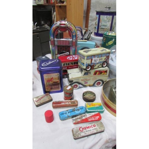 167 - A mixed lot of old tins.