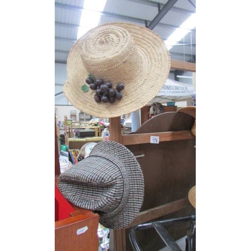 176 - A collection of vintage hats and a wooden clothes horse. (Collect only)