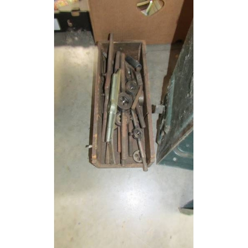 194 - A metal tool box and a box of dies etc., (Collect only)