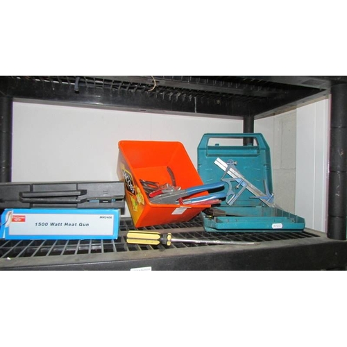 2 - Four shelves of workshop tools and sundries including a ''Bricky'' and a Dustbuster. (Collect only)(... 