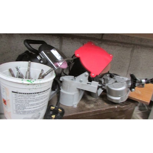 24 - A metal MOD ammo box, two drill/saw sharpeners and a tub of good quality drill bits.