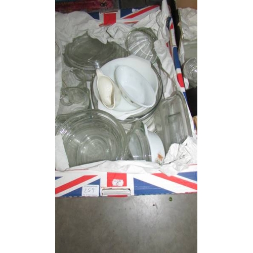 259 - Four boxes of glass ware etc., (Collect only)