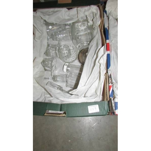 259 - Four boxes of glass ware etc., (Collect only)