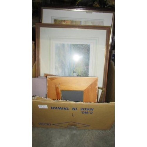 266 - Four boxes of pictures, mirrors and photo framed. (Collect only)
