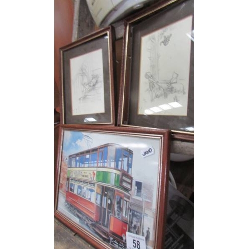 58 - A mixed lot of prints including trams, Winnie the Pooh etc., (Collect only)