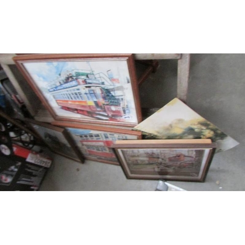 58 - A mixed lot of prints including trams, Winnie the Pooh etc., (Collect only)