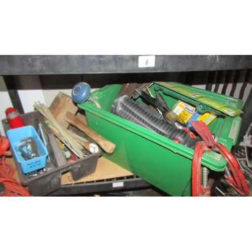 6 - Three shelves of workshop tools including block and tackle etc., (Collect only)