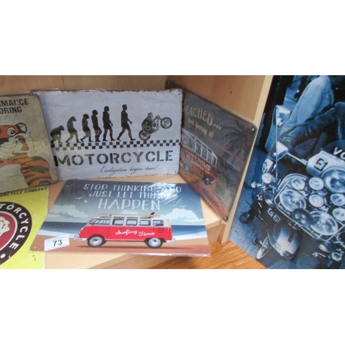 73 - Eight metal advertising signs and a wooden example.