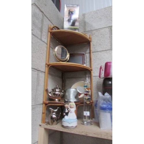 9 - A three shelf cane corner unit, a yoghurt container kit, thermometer, digital photo frame etc.,