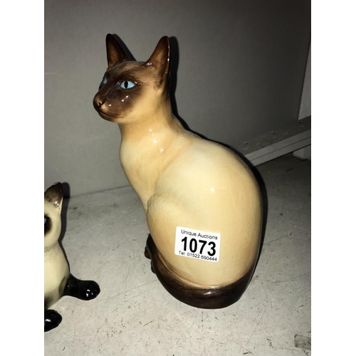 1073 - A Royal Doulton Siamese cat, Sylvac cat (some crazing to back) & Beswick Siamese cat (hairline crack... 