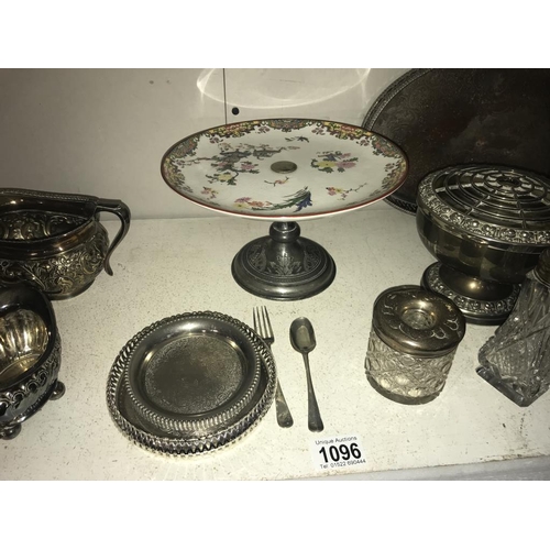 1096 - A quantity of silver plate & silver items including silver rimmed glass bottles