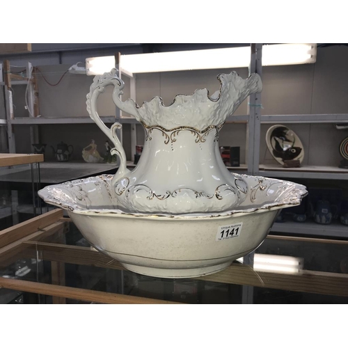 1141 - 2 Victorian jug & bowl bathroom sets (1 jug A/F)