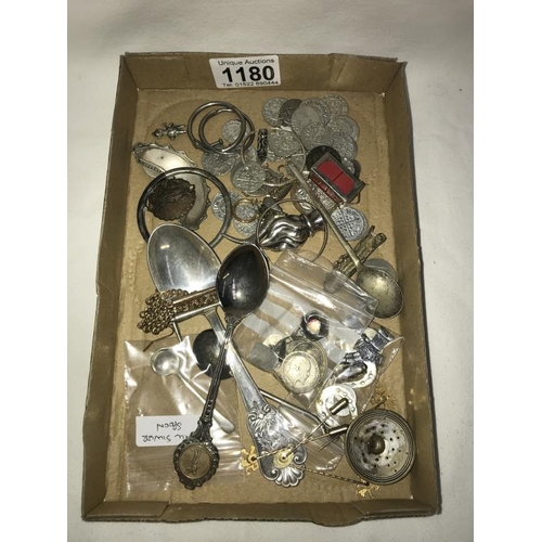 1180 - A mixed lot of white metal items including some silver