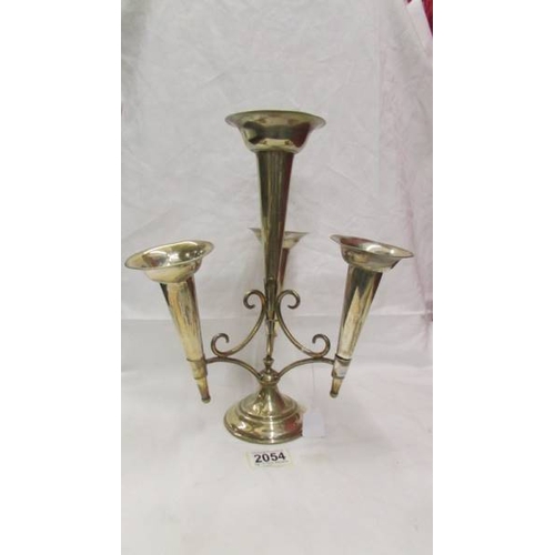 2054 - A silver plate four trumpet epergne.