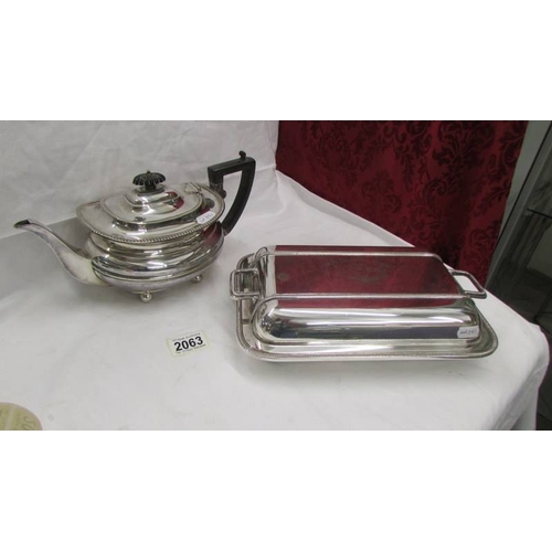 2063 - A silver plate teapot and a silver plate tureen.