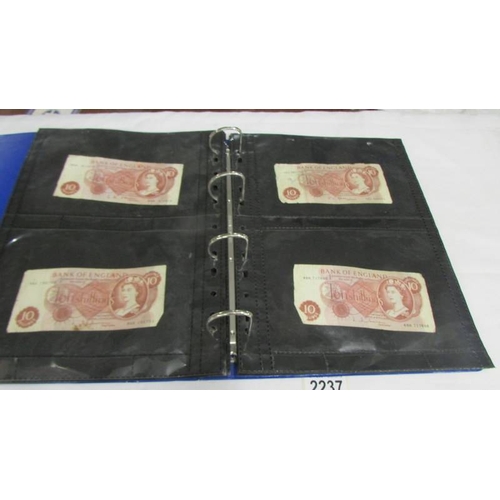 2237 - An album of bank notes including UK £1, UK 10/-, USA, Japan, Germany, France, Malaya etc.,