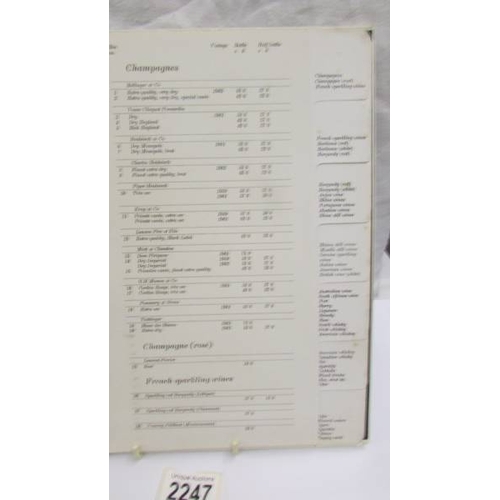 2247 - A circa 1960's Cunard R M S Queen Elizabeth 2 wine list.