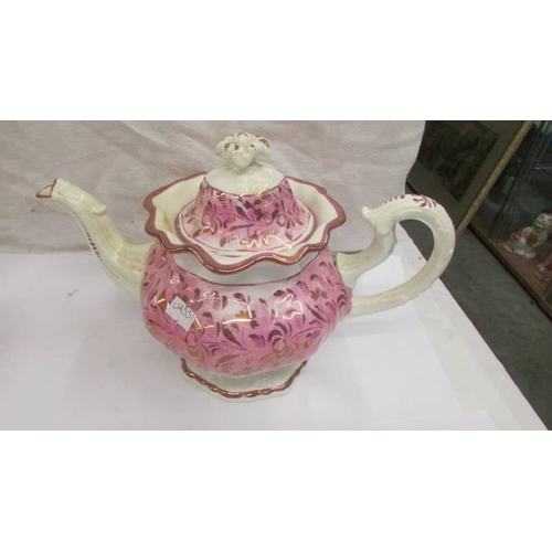 2258 - Two Victorian teapots - one luster the other monogrammed,