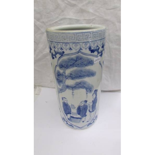 2273 - A Chinese blue and white cylinder vase. 30 cm. (Collect only)