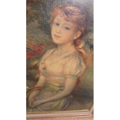 2319 - A large framed picture of a young girl on canvas.  (Collect only)