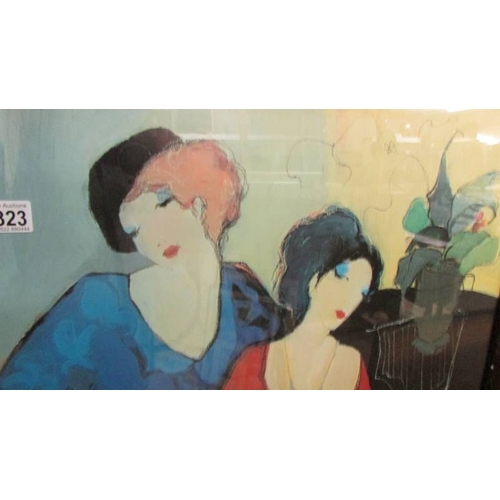 2323 - A framed and glazed study of two ladies signed Tonkey, 78 x 62 cm.  (Collect only)