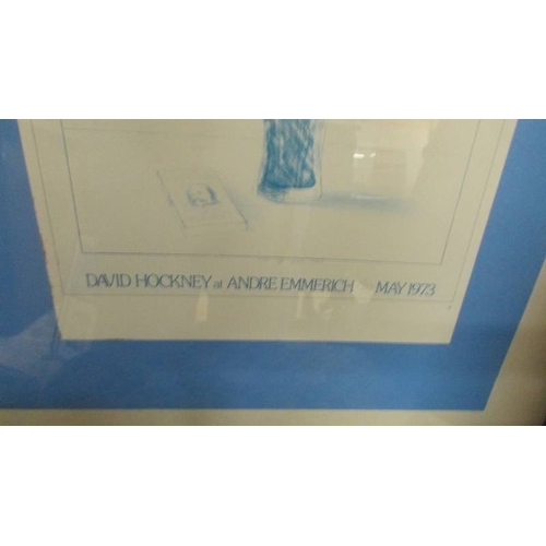 2326 - A framed and glazed print entitled 'David Hackney at Andre Emmerich' May 1973.