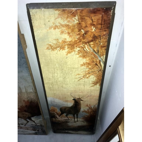 1234 - A pair of stag pictures on heavy wooden panels (95cm x 33cm & 98cm x 36.5cm) (Collect only)