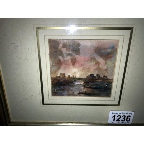 1236 - A framed & glazed early 20th century British school watercolour, signed with monogram CT? An estuary... 