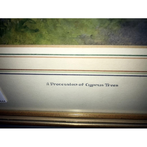 1237 - A framed & glazed R. H. Traim? 1930's watercolour, title A procession of Cyprus trees in Italianate ... 