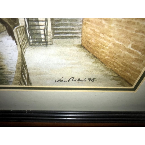 1239 - A framed & glazed print of The Glory Hole, Lincoln, by Jan Nichols 98' (43cm x 52cm approximately) (... 