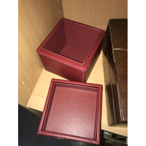 1251 - A mahogany box, a leather collar box & 2 other boxes