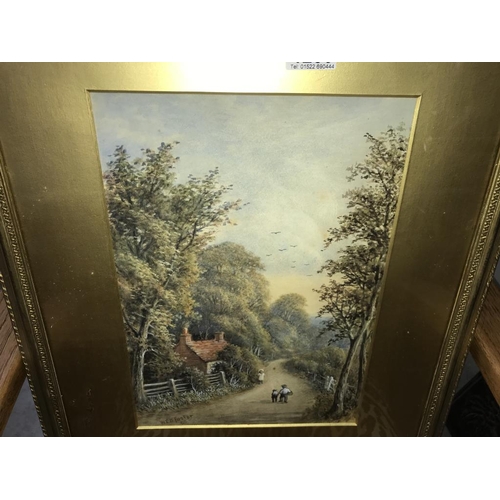 1256 - A framed & glazed late 19th century WPH Foster watercolour, figures walking down a country lane with... 