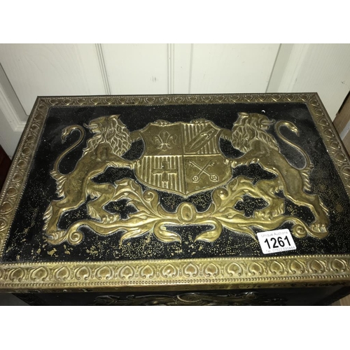 1261 - An Armorial Coat of Arms brass coal/log box.  (Collect only)