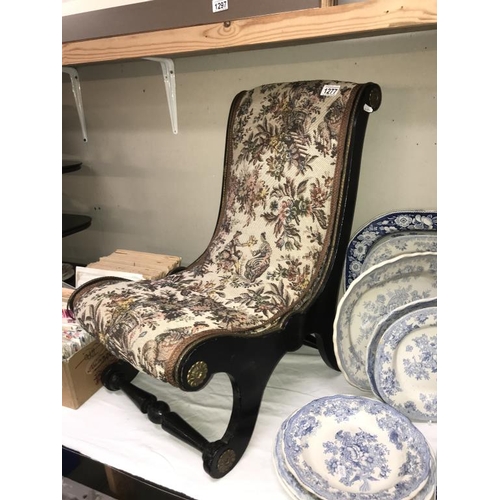 1277 - A Victorian nursing chair (recovered & missing brass to embellishment 1 side)