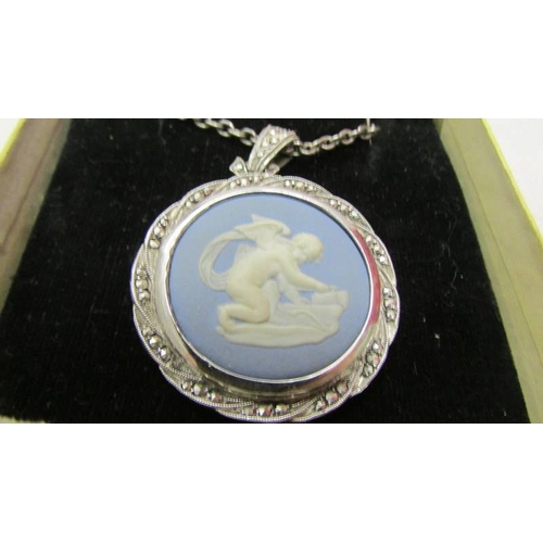 2078 - A silver Wedgwood blue Jasper pendant.