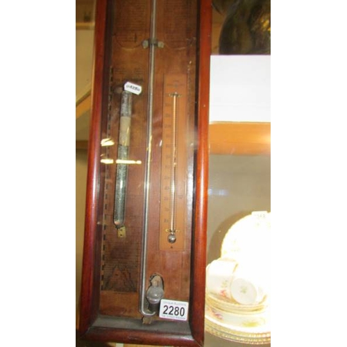 2280 - A Victorian mahogany cased barometer, (Collect only)