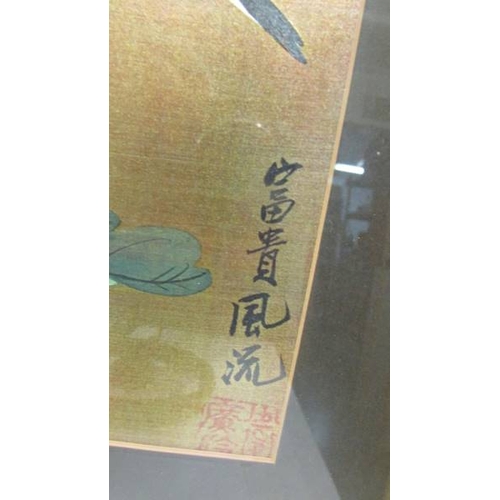 2335 - A framed and glazed Chinese/Japanese painting of birds, signed. (Collect only)