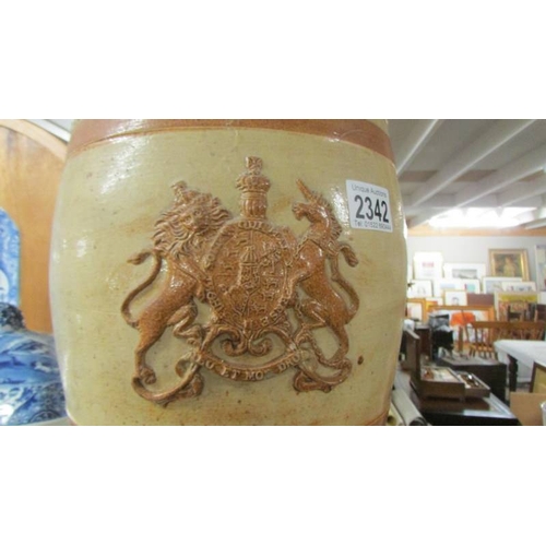 2342 - A stoneware barrel with a coat of arms. (Collect only)