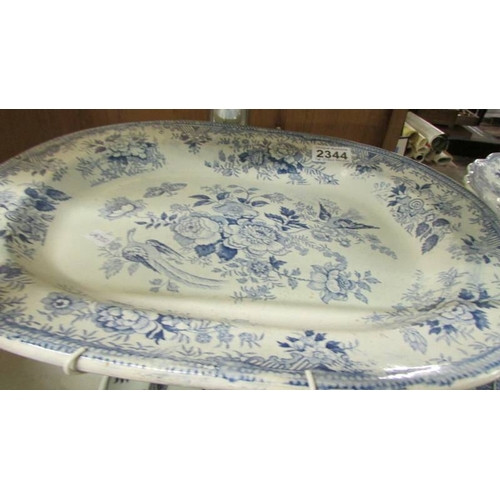 2344 - Two Spode ''Camilla'' blue and white plates, a Meissen blue and white platter and two other blue and... 