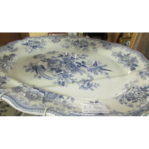 2344 - Two Spode ''Camilla'' blue and white plates, a Meissen blue and white platter and two other blue and... 